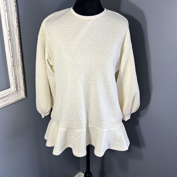 Anthropologie Mare Mare Odila Cream Floral Textured Shift Dress W/ Ruffle Hem XS - Picture 2 of 8